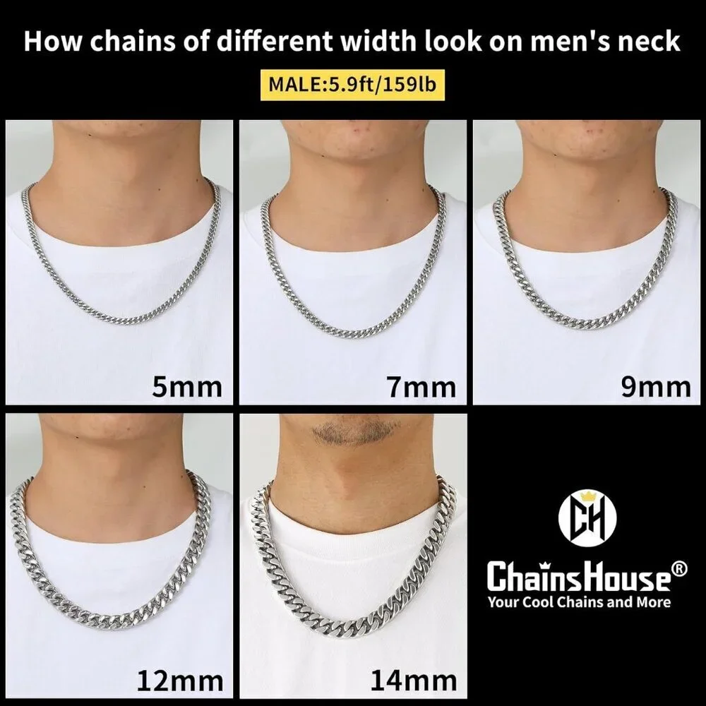 Men's 12mm Width Steel Silver 18K Gold Plated Cuban Hip Hop Chain Jewelry